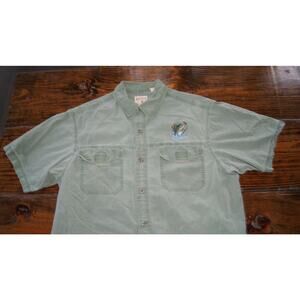 Vintage Red Head Mens Shirt Large Green Fishing Bass Camp Pockets Short Sleeve